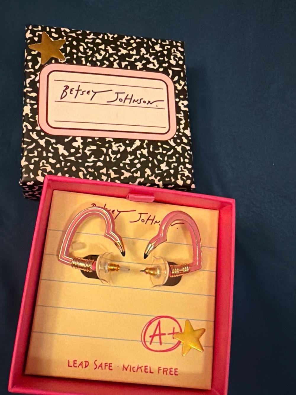 Betsey Johnson Kids Clear Pink Heart Hoop Earrings